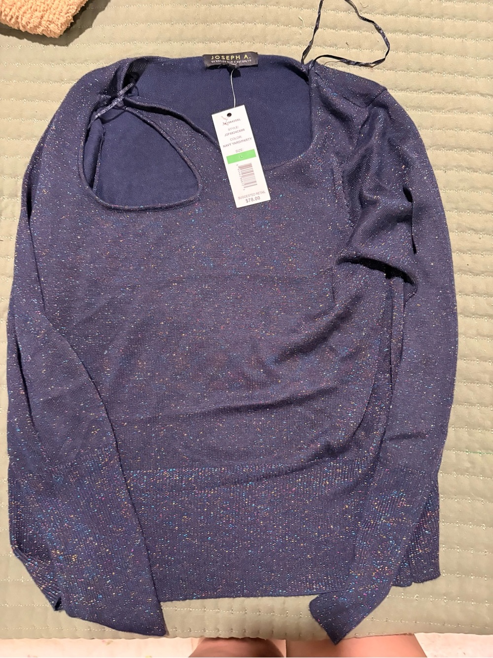 Joseph A. Navy Metallic Sparkle Crewneck Sweater